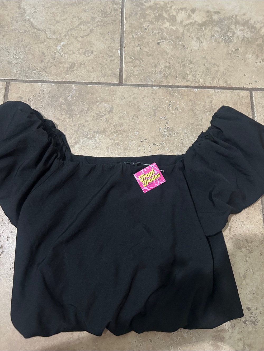 Papermoon Black Puff Sleeve Square Neck Top